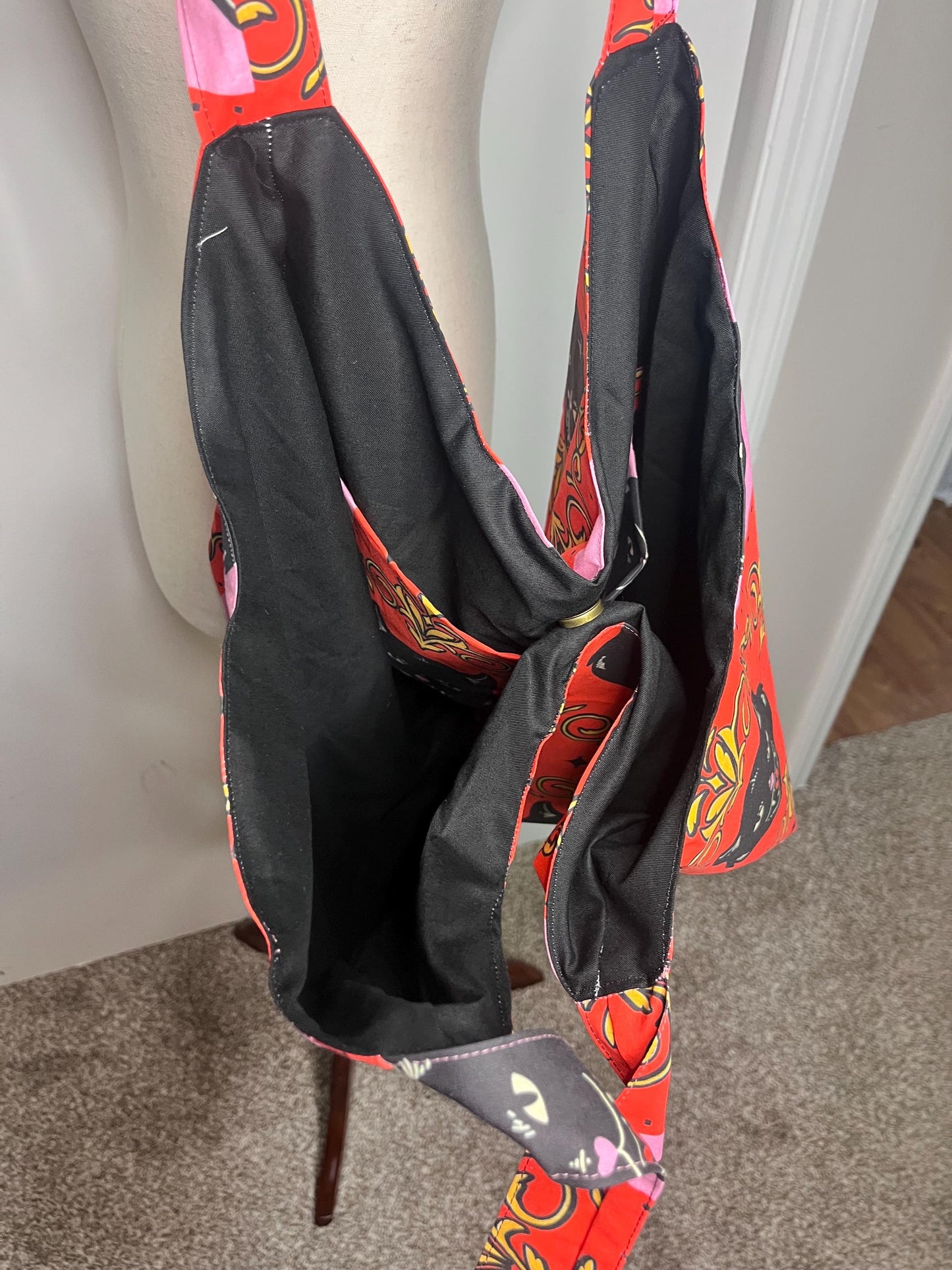 Black Cat cotton Hobo bag