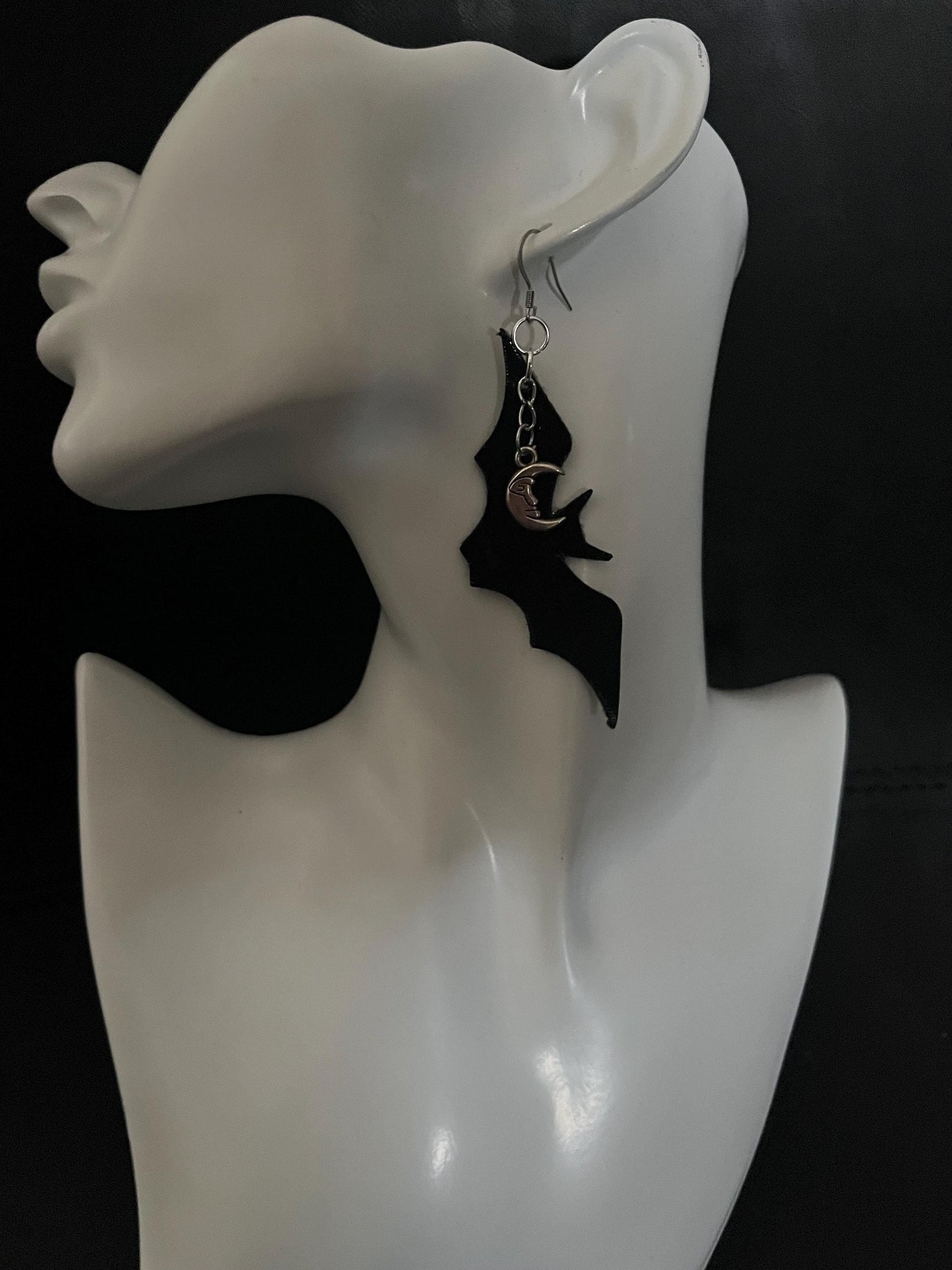 Black Patent Leather Bat Earrings