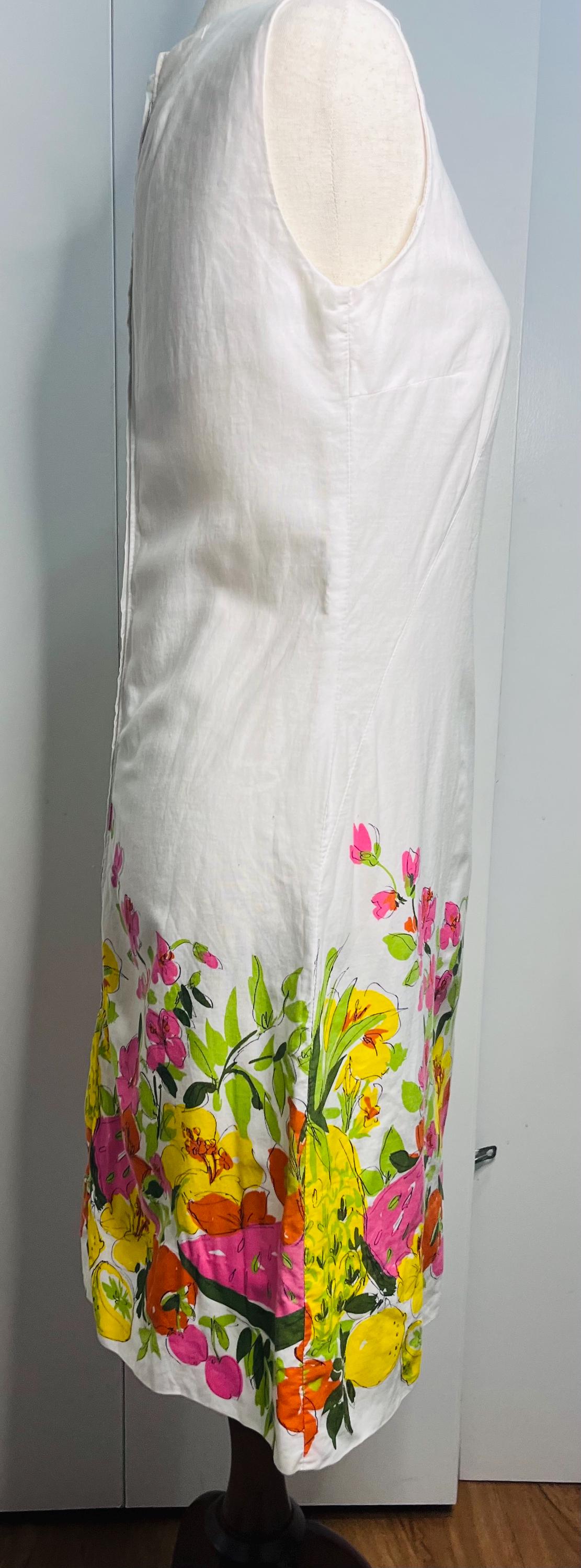 Vintage Cotton Shift Dress w/ floral & Fruit print