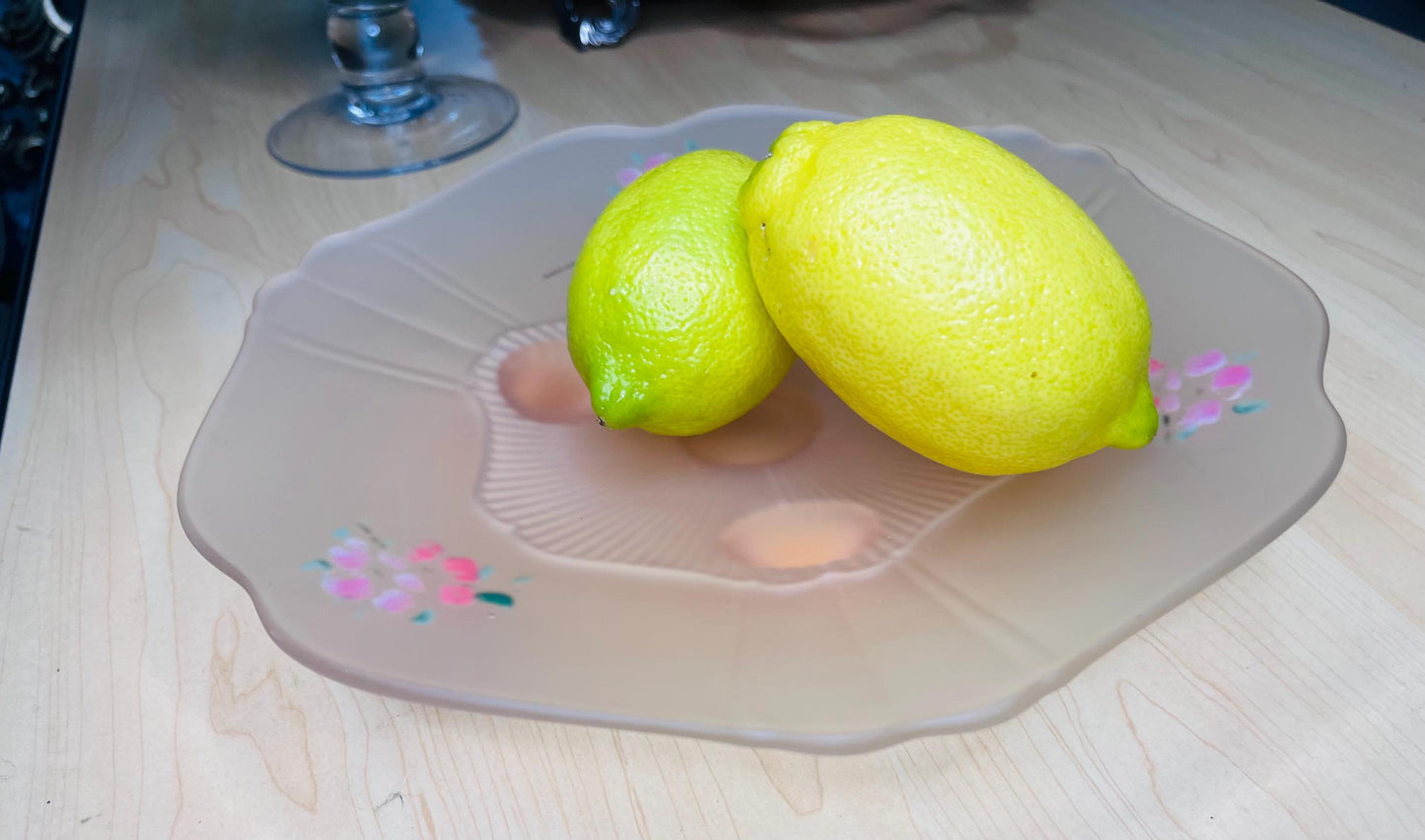Vintage 1930’s rose frosted glass plate