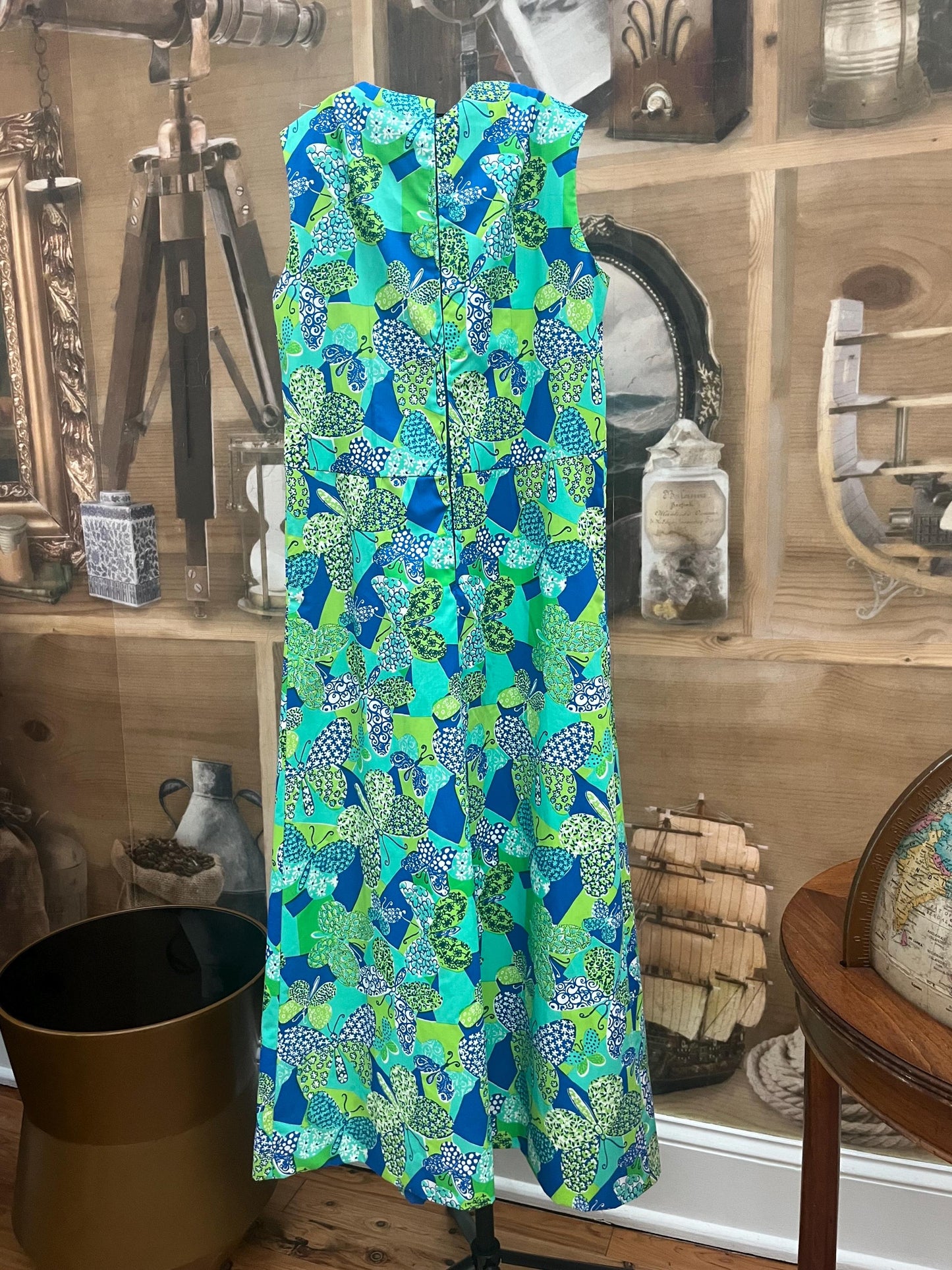 Vintage green/blue butterflies dress S/M