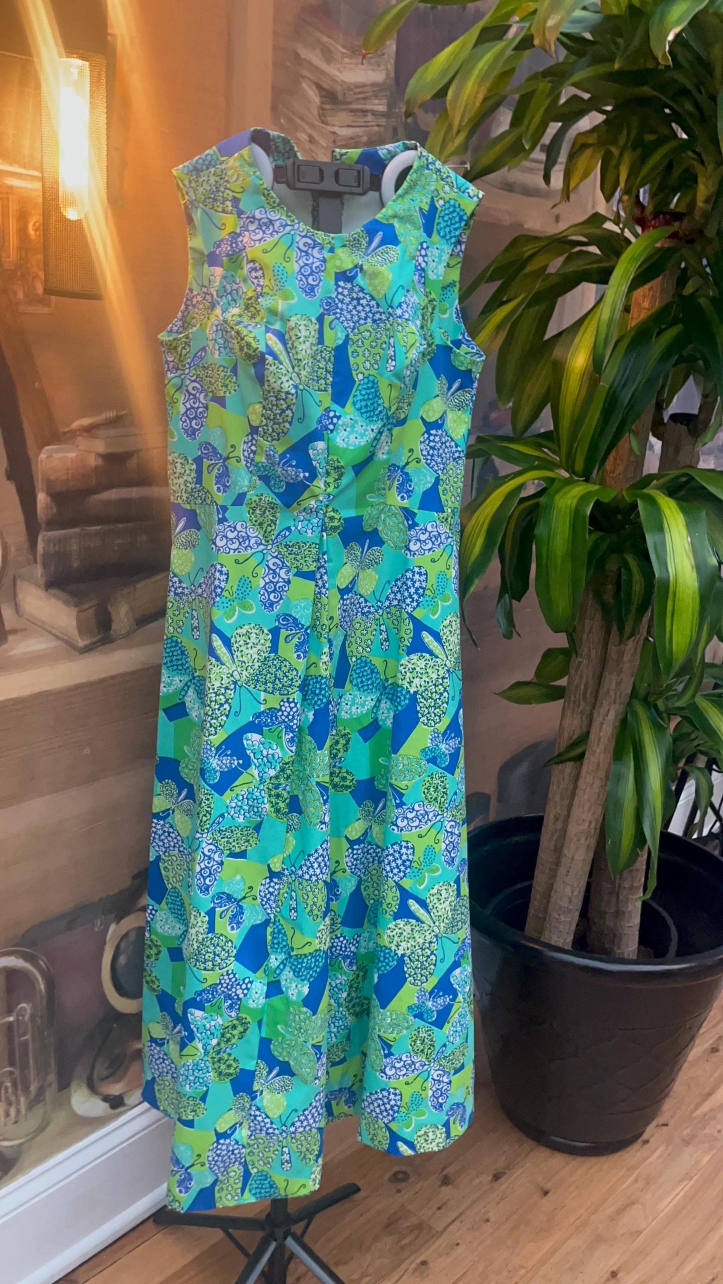 Vintage green/blue butterflies dress S/M