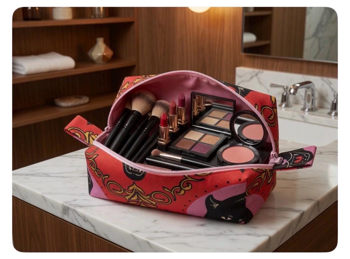 Canvas Black cat make up bag