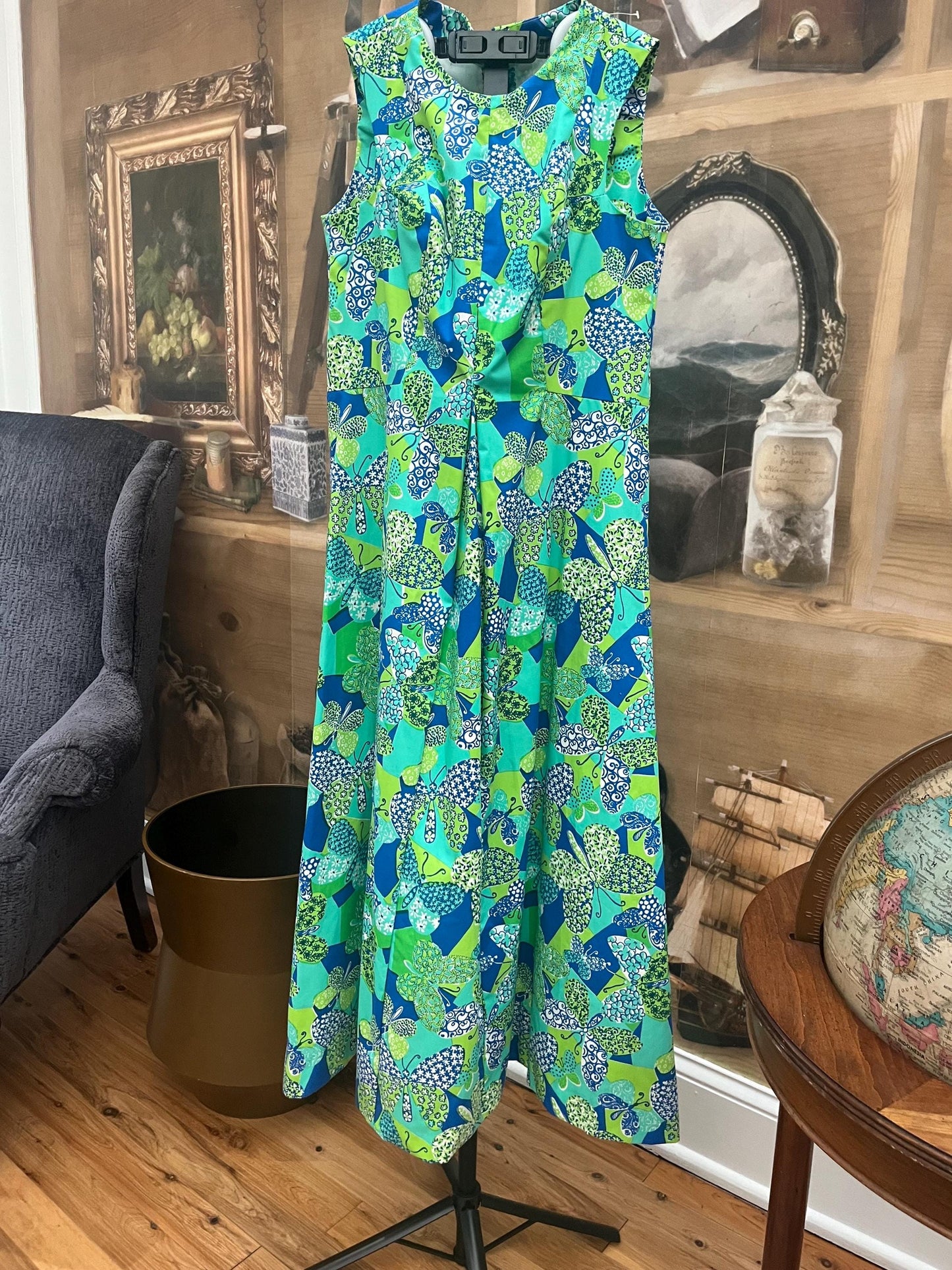 Vintage green/blue butterflies dress S/M