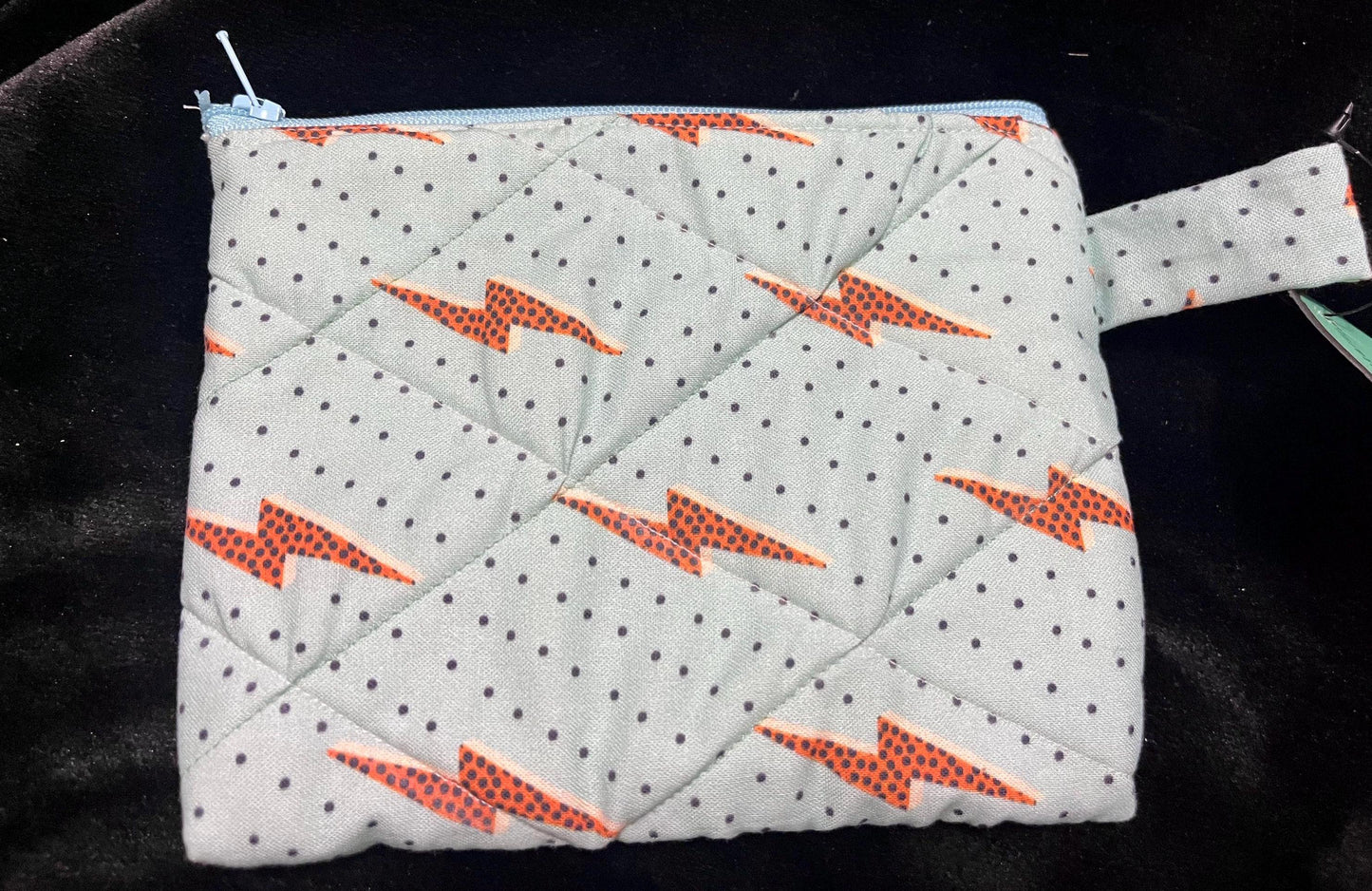 Handmade wallet and zipper pouch w/lightning bolt design(set)