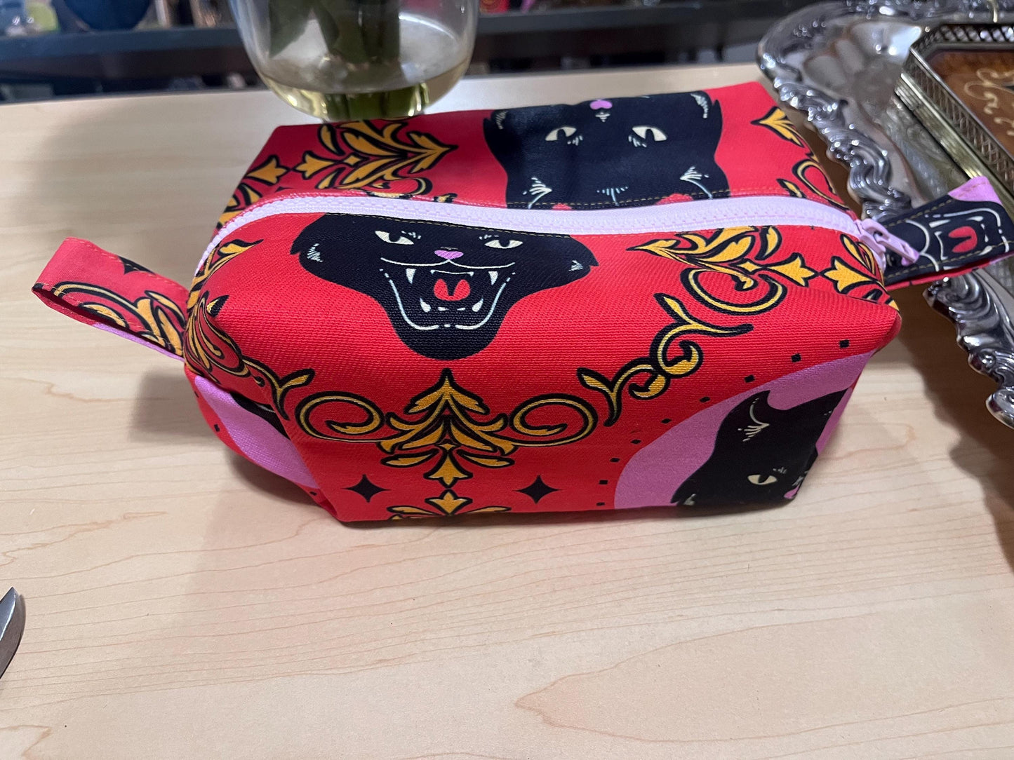 Canvas Black cat make up bag