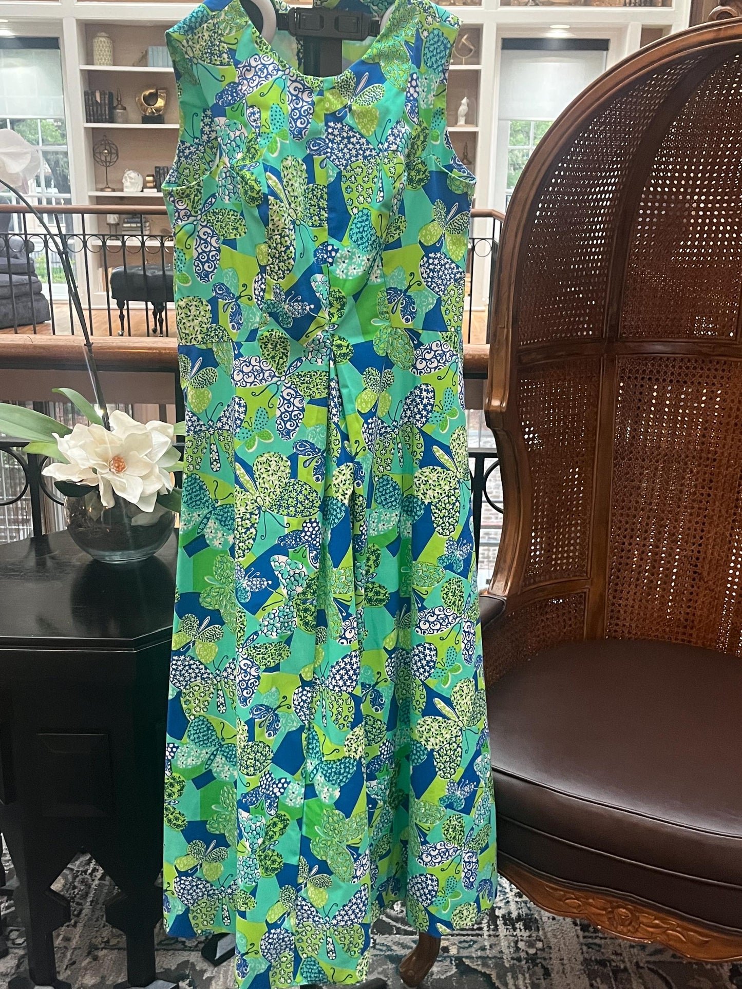 Vintage green/blue butterflies dress S/M