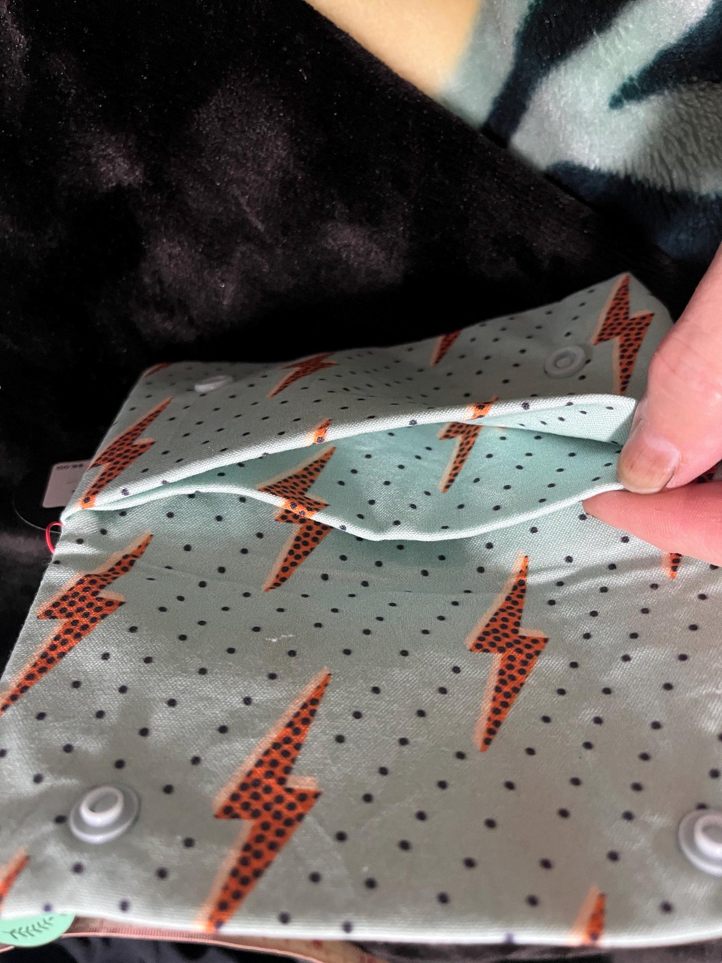 Handmade wallet and zipper pouch w/lightning bolt design(set)