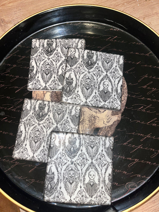 4 Coasters Set -Halloween Vignettes