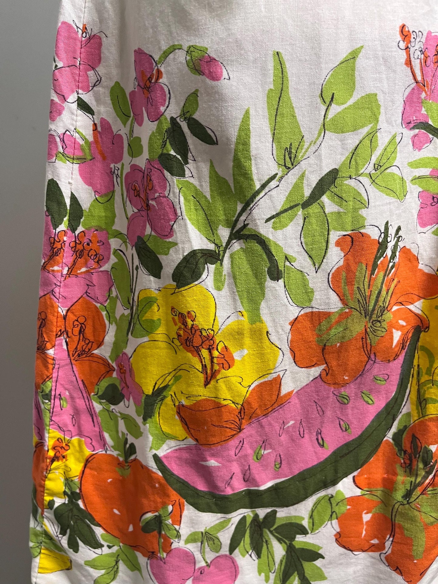 Vintage Cotton Shift Dress w/ floral & Fruit print