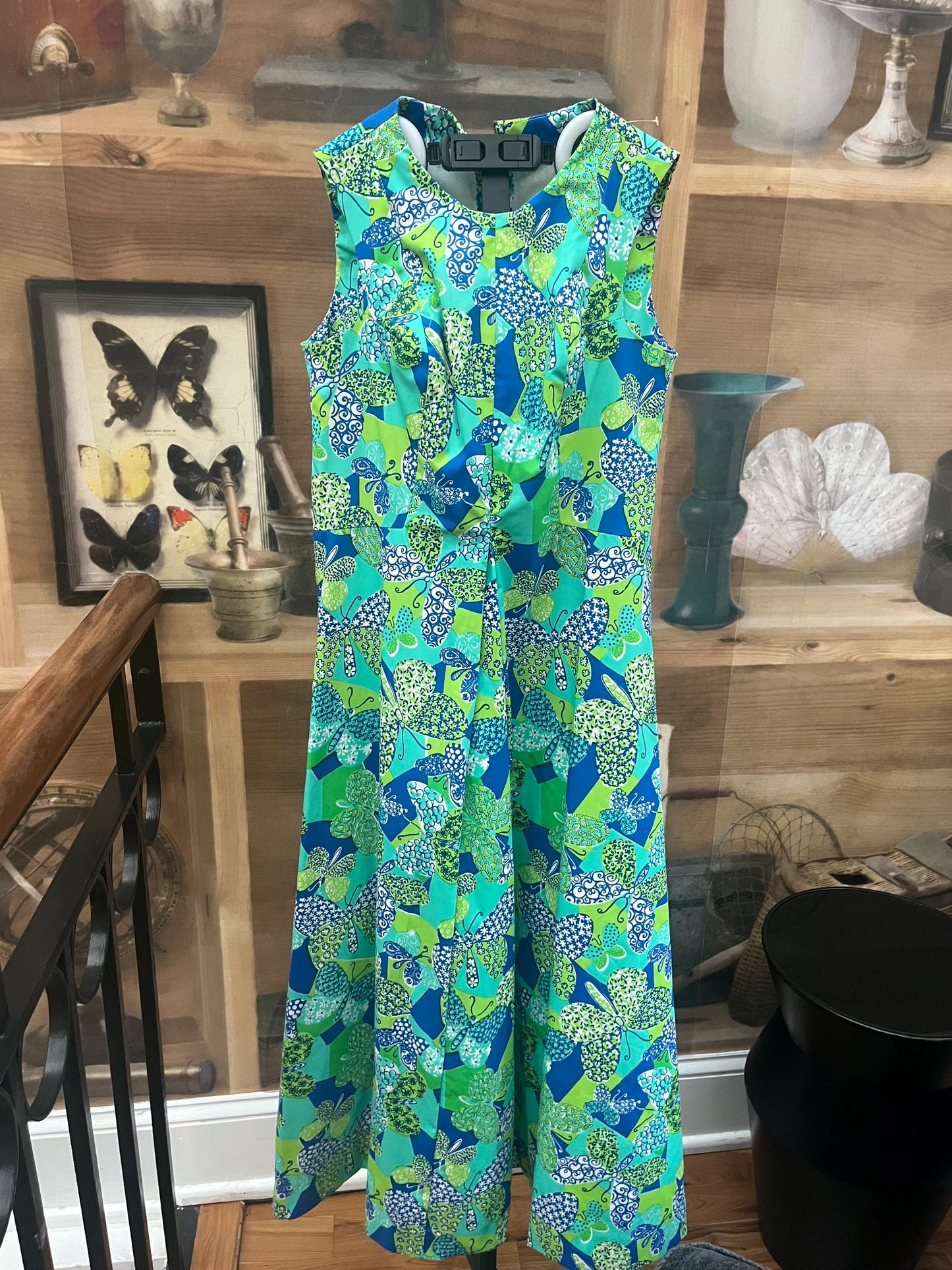Vintage green/blue butterflies dress S/M