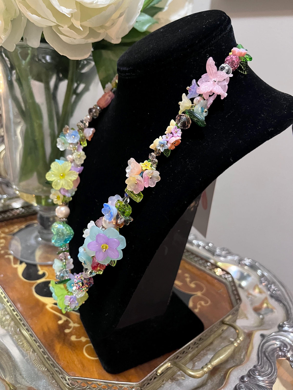 Beaded Acrylic flower necklace