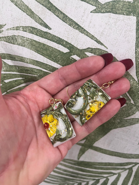 Resin hand painted earrings/18k gold plated hook