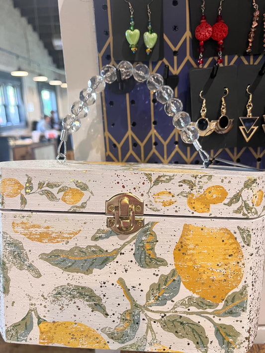 lemon print box purse with clear acrylic handle (New)