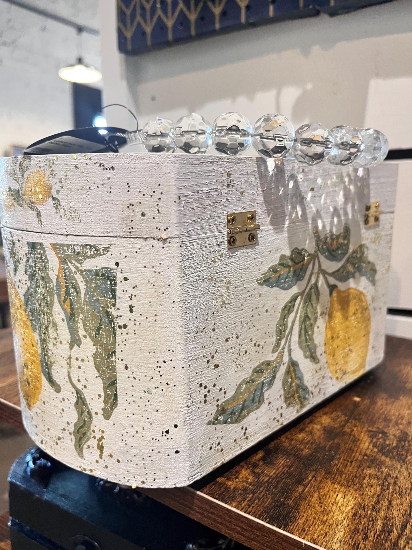 lemon print box purse with clear acrylic handle (New)