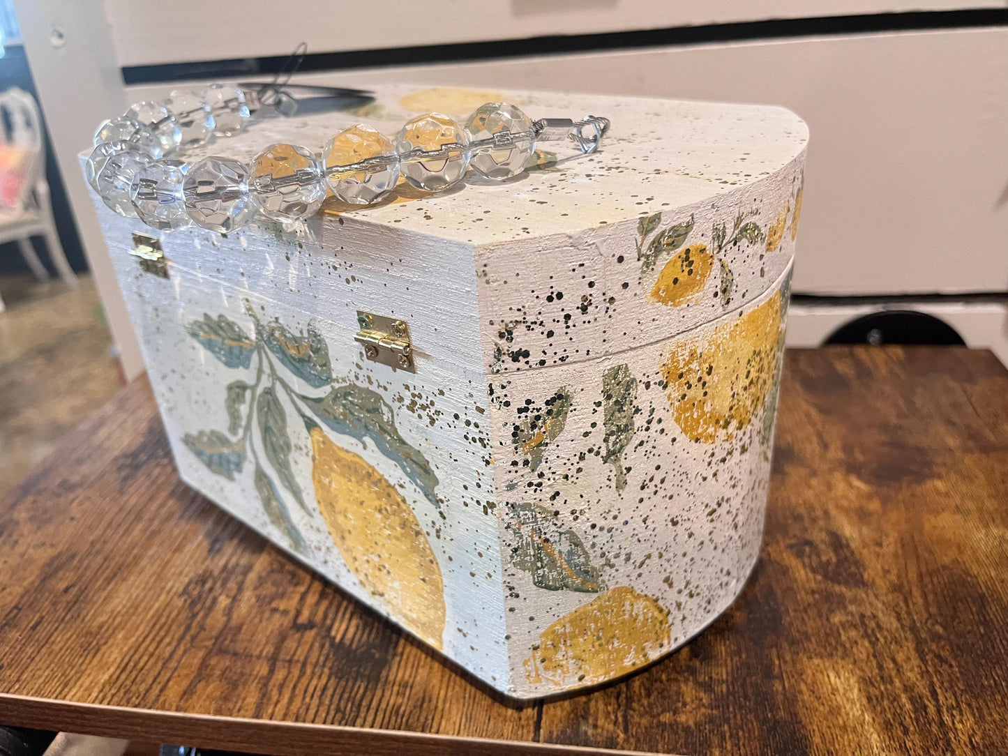 lemon print box purse with clear acrylic handle (New)