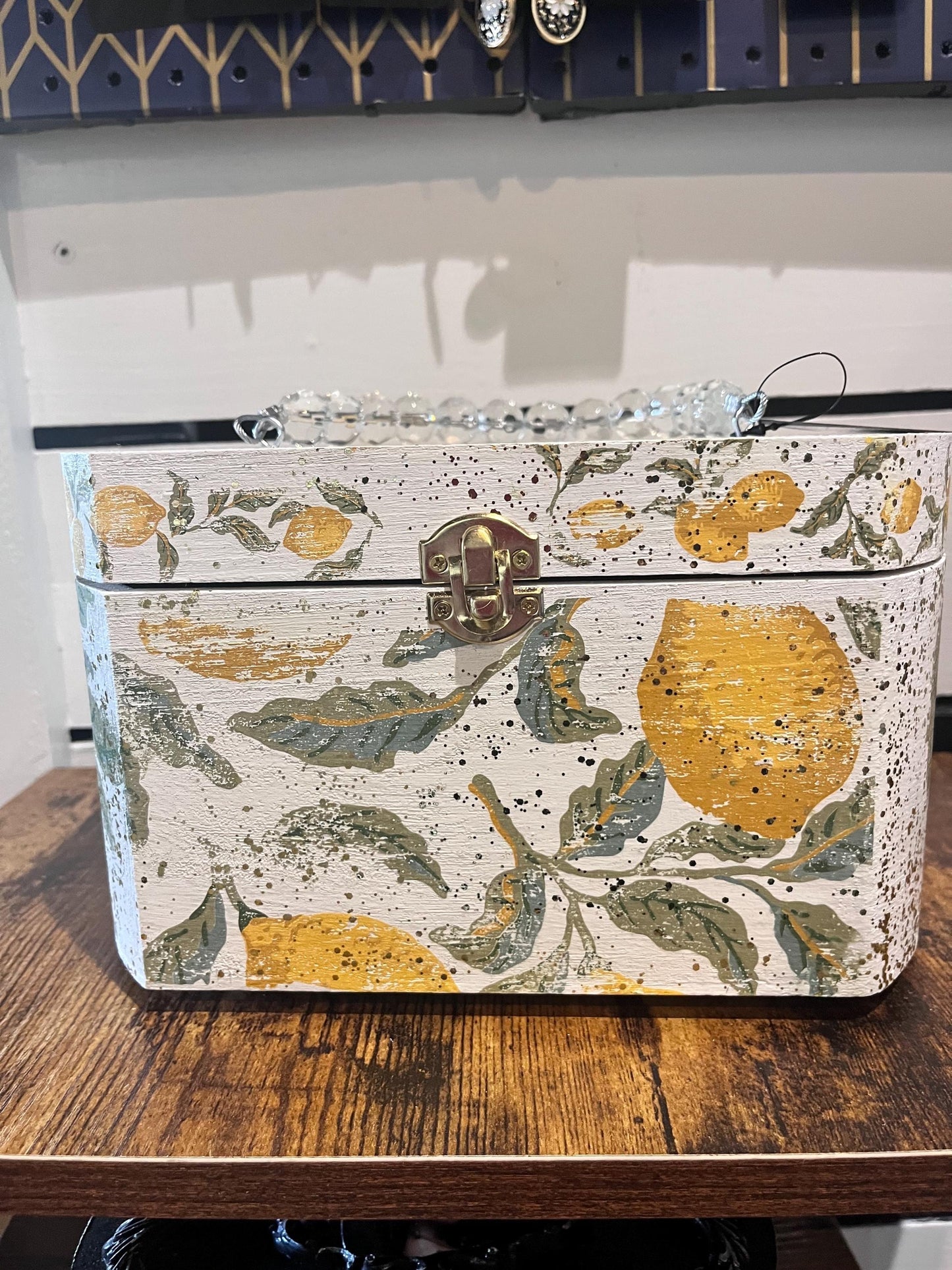 lemon print box purse with clear acrylic handle (New)