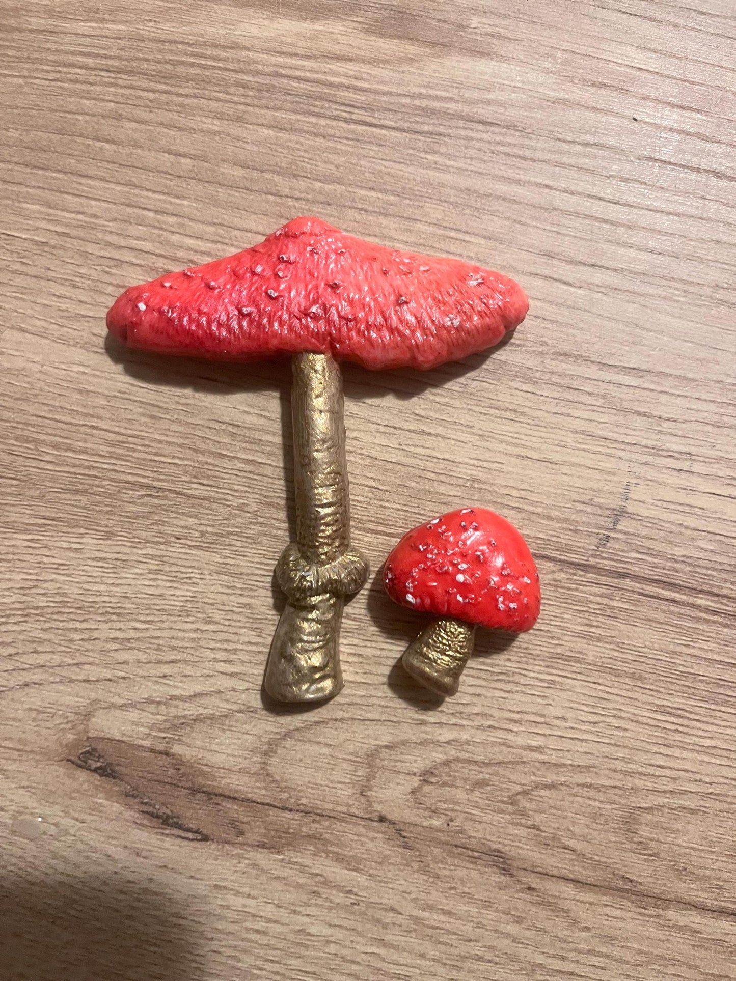 Hand Painted Mushroom Magnets, Red and Gold