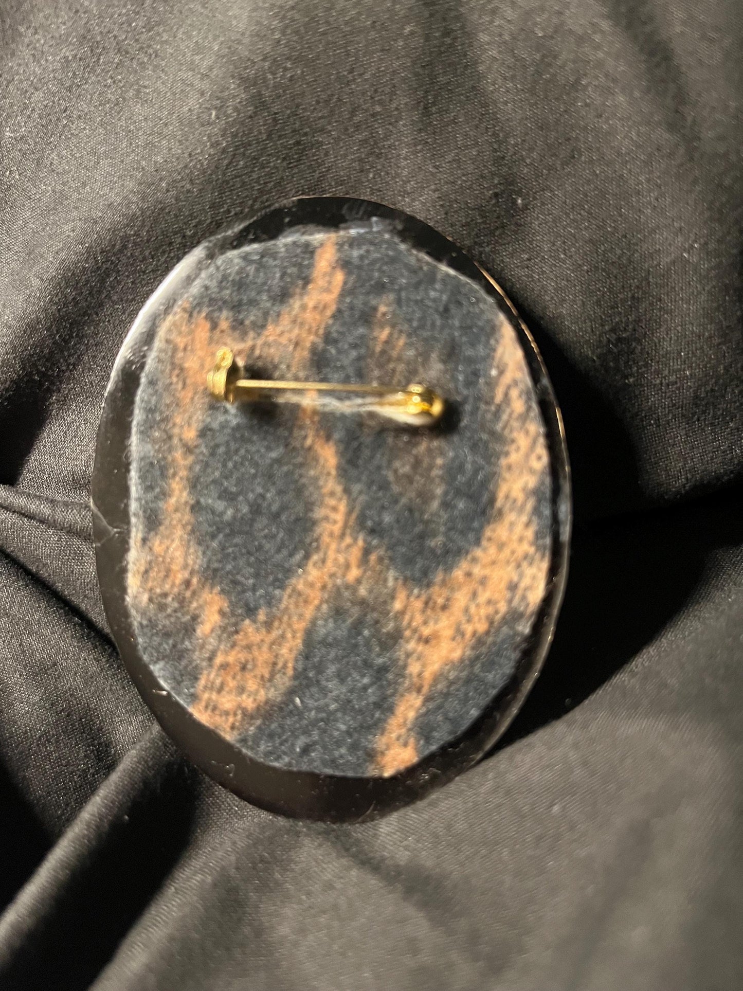Rose Cameo Brooch: Black Resin with Gold Accent (3x2.5”