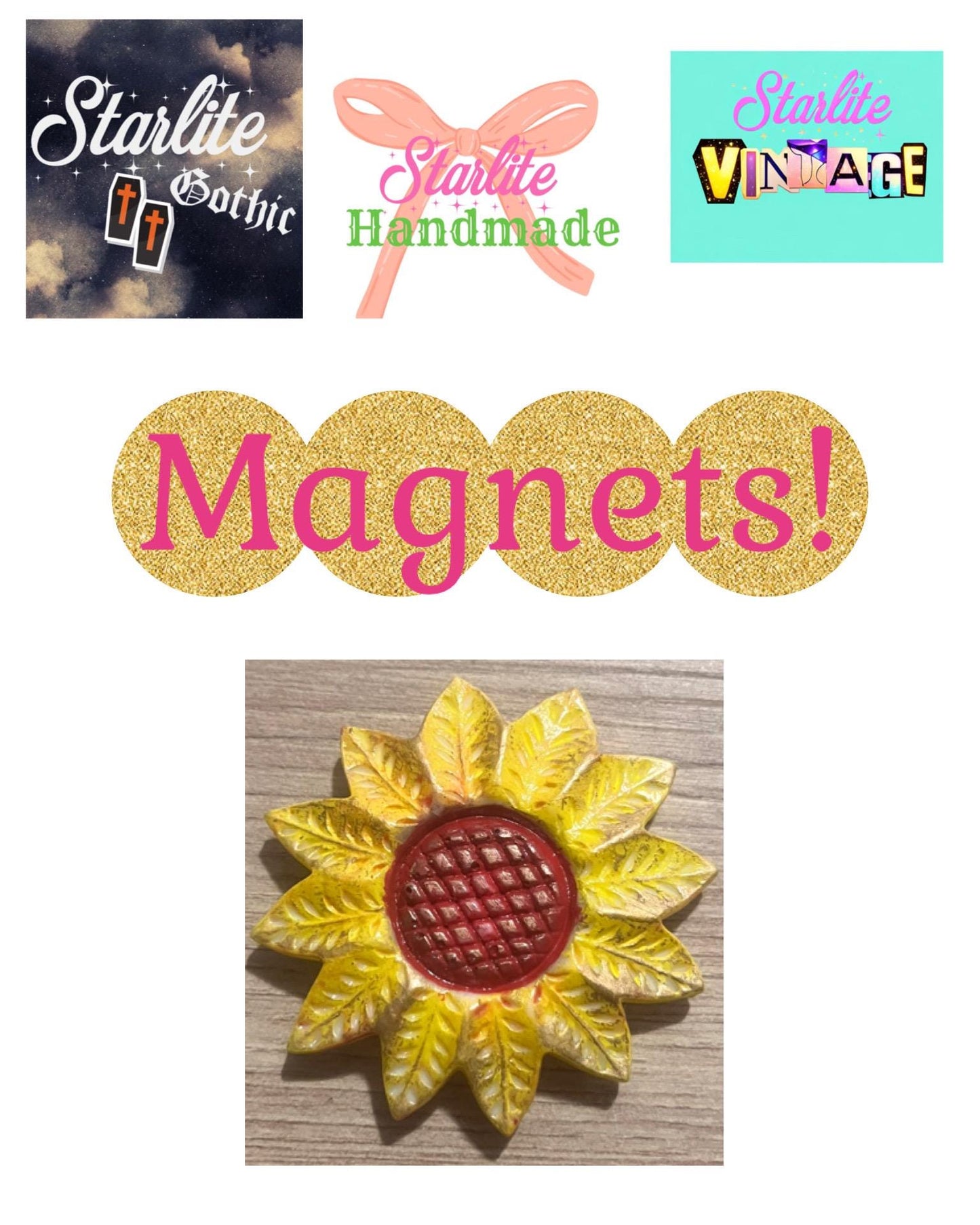 Hand-Painted Sunflower Magnet, Yellow Petals, 3”