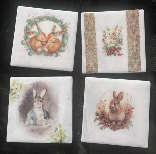 set of 4 Rabbit coasters
