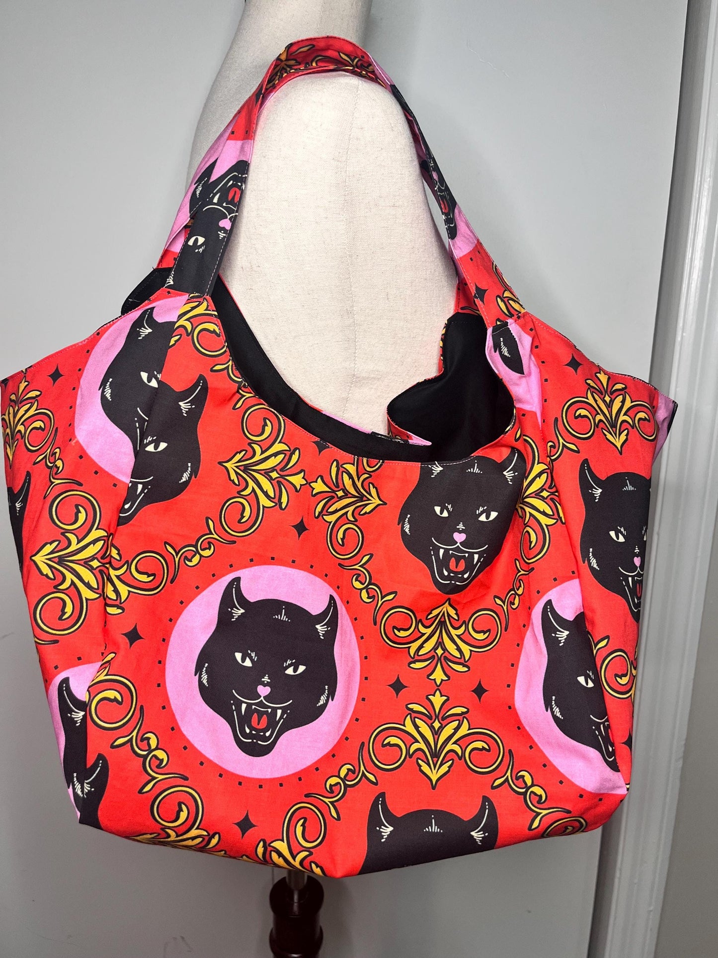 Black Cat cotton  Hobo bag