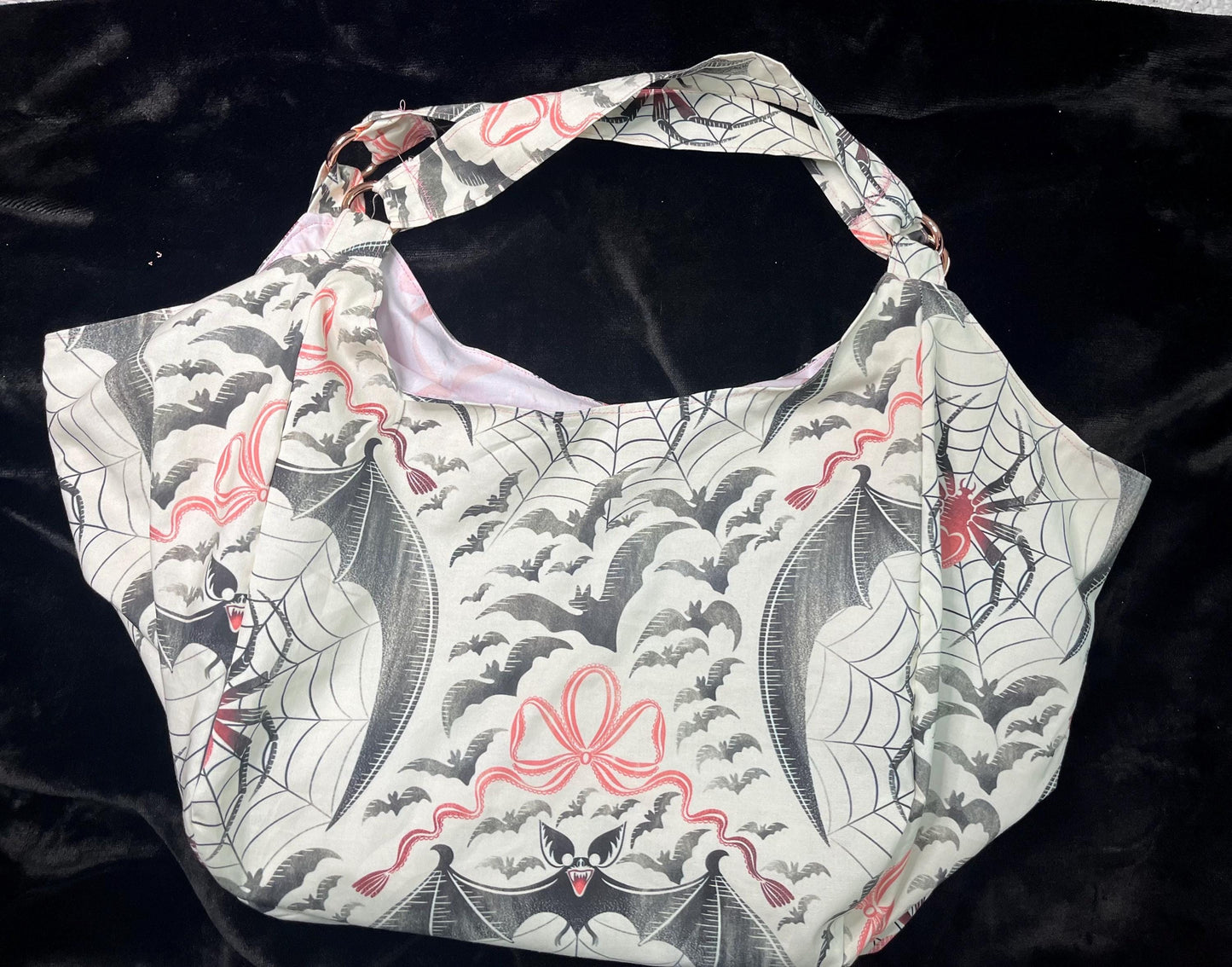 Cloth hobo bag/Bat & Spider print