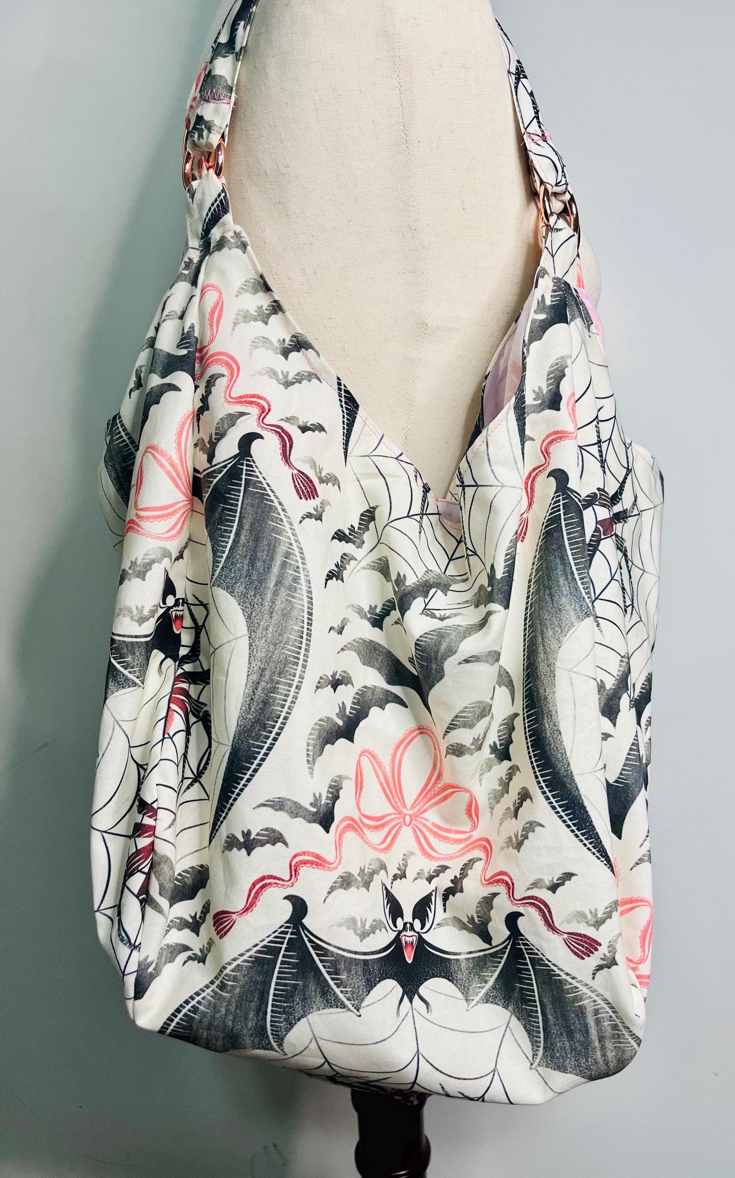 Cloth hobo bag/Bat & Spider print