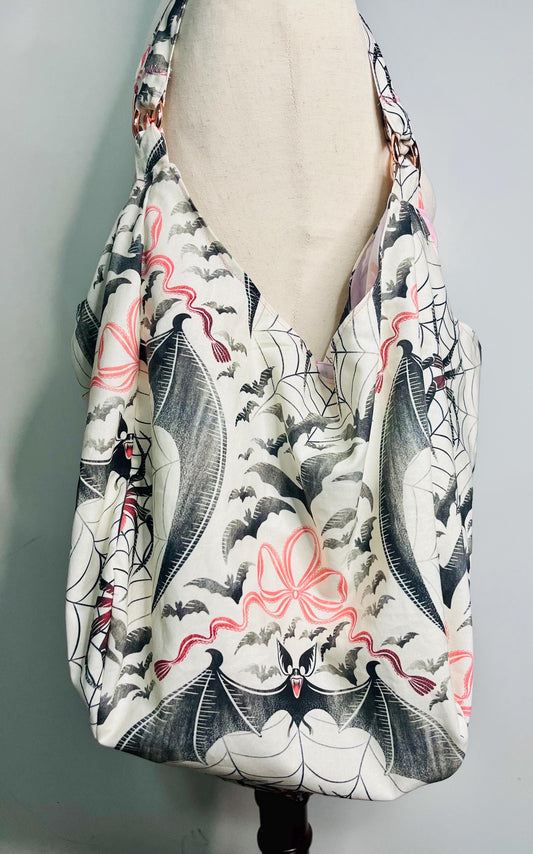 Cloth hobo bag/Bat & Spider print