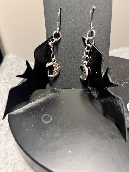 Black Patent Leather Bat Earrings