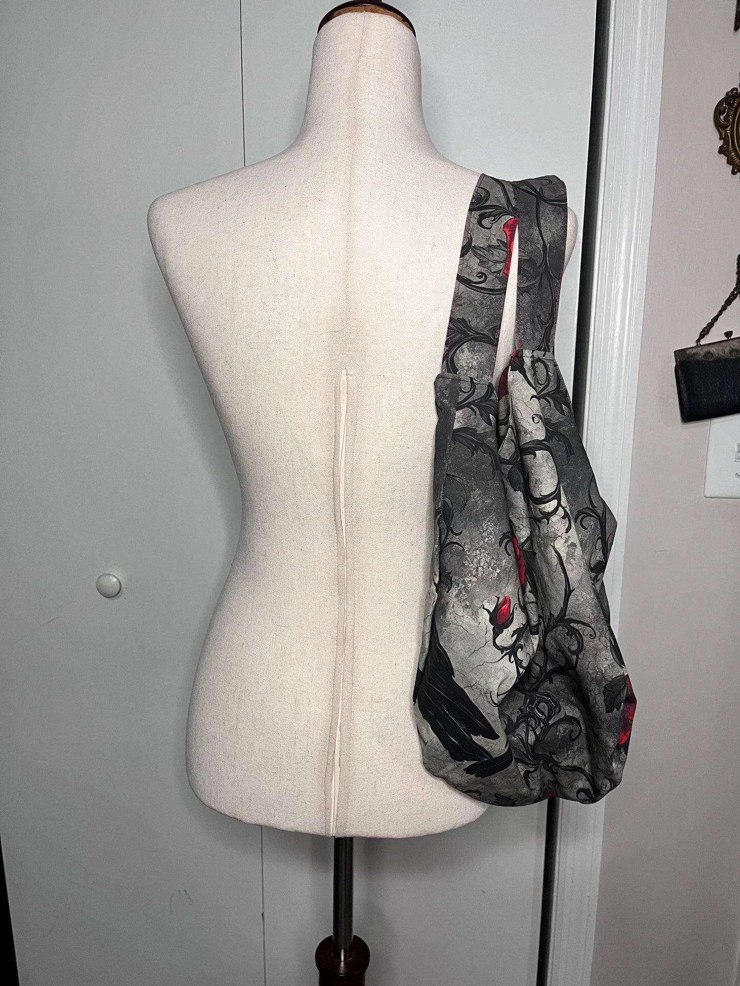 Crow with Roses Hobo bag