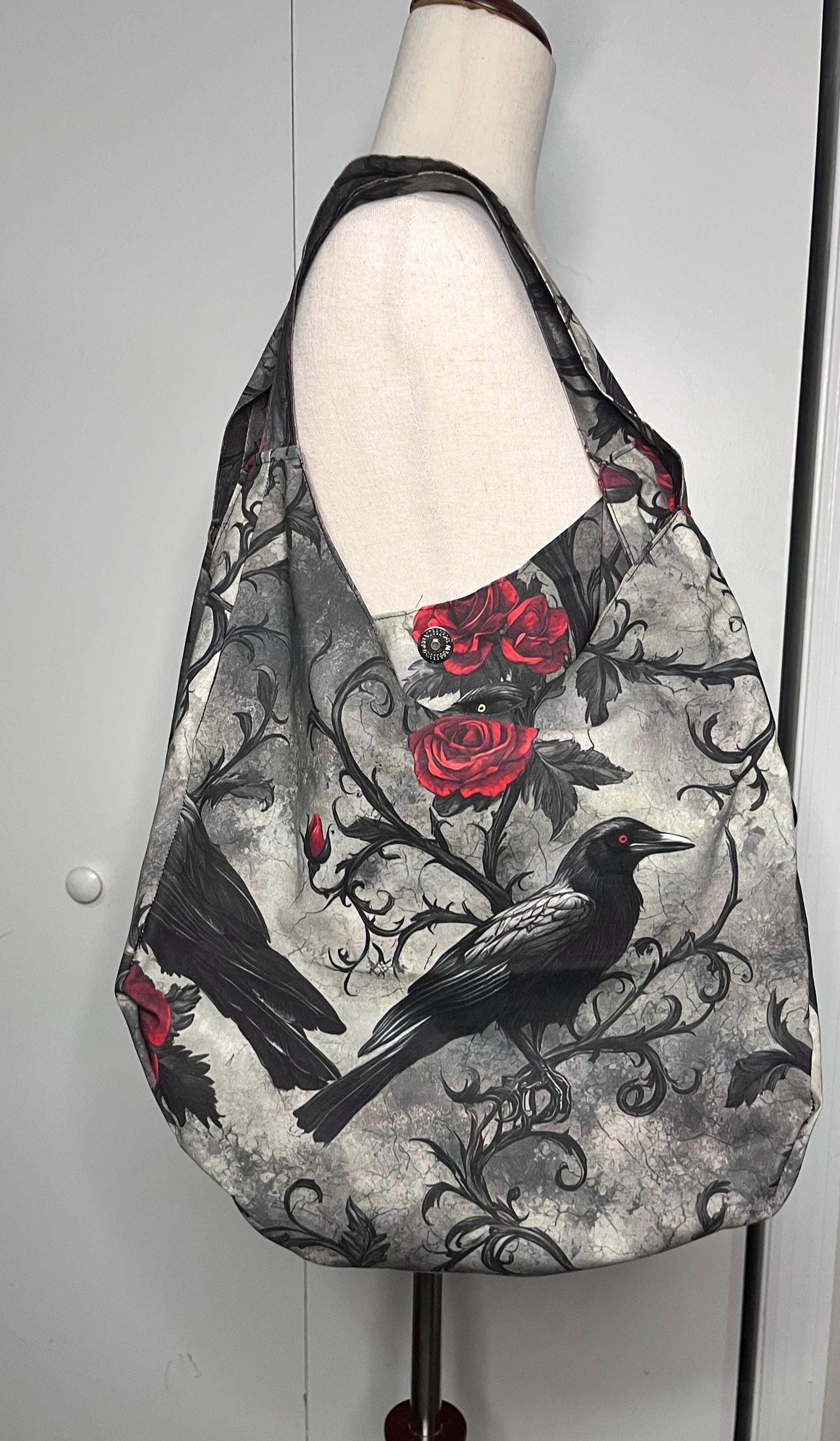 Crow with Roses Hobo bag