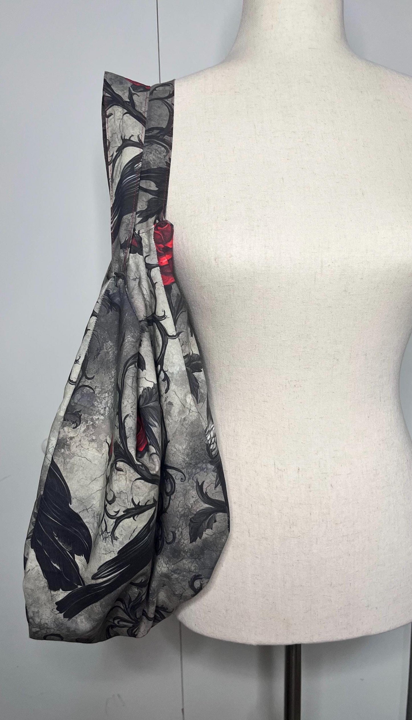 Crow with Roses Hobo bag