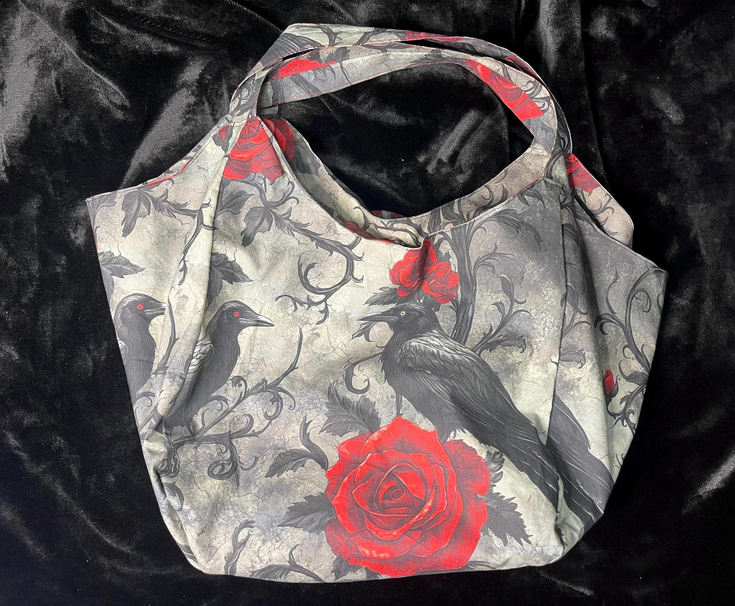 Crow with Roses Hobo bag