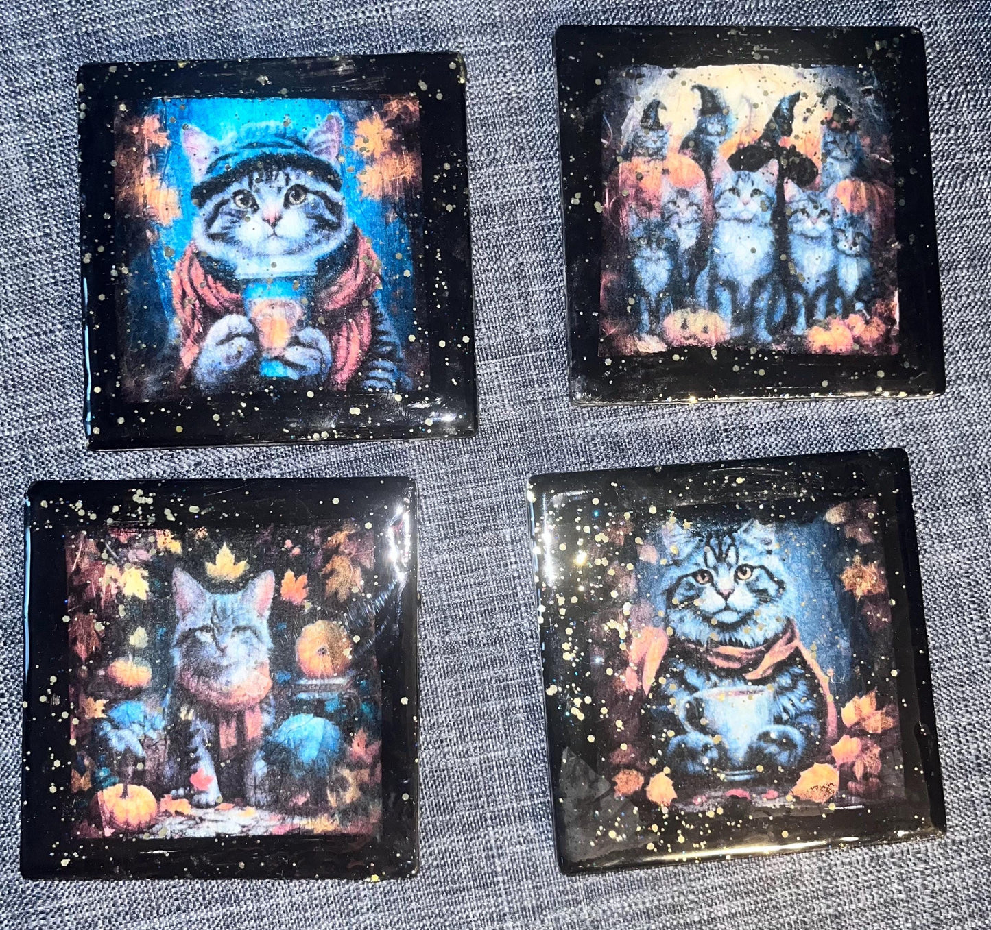 Fall/Halloween coffee kittens  theme coasters