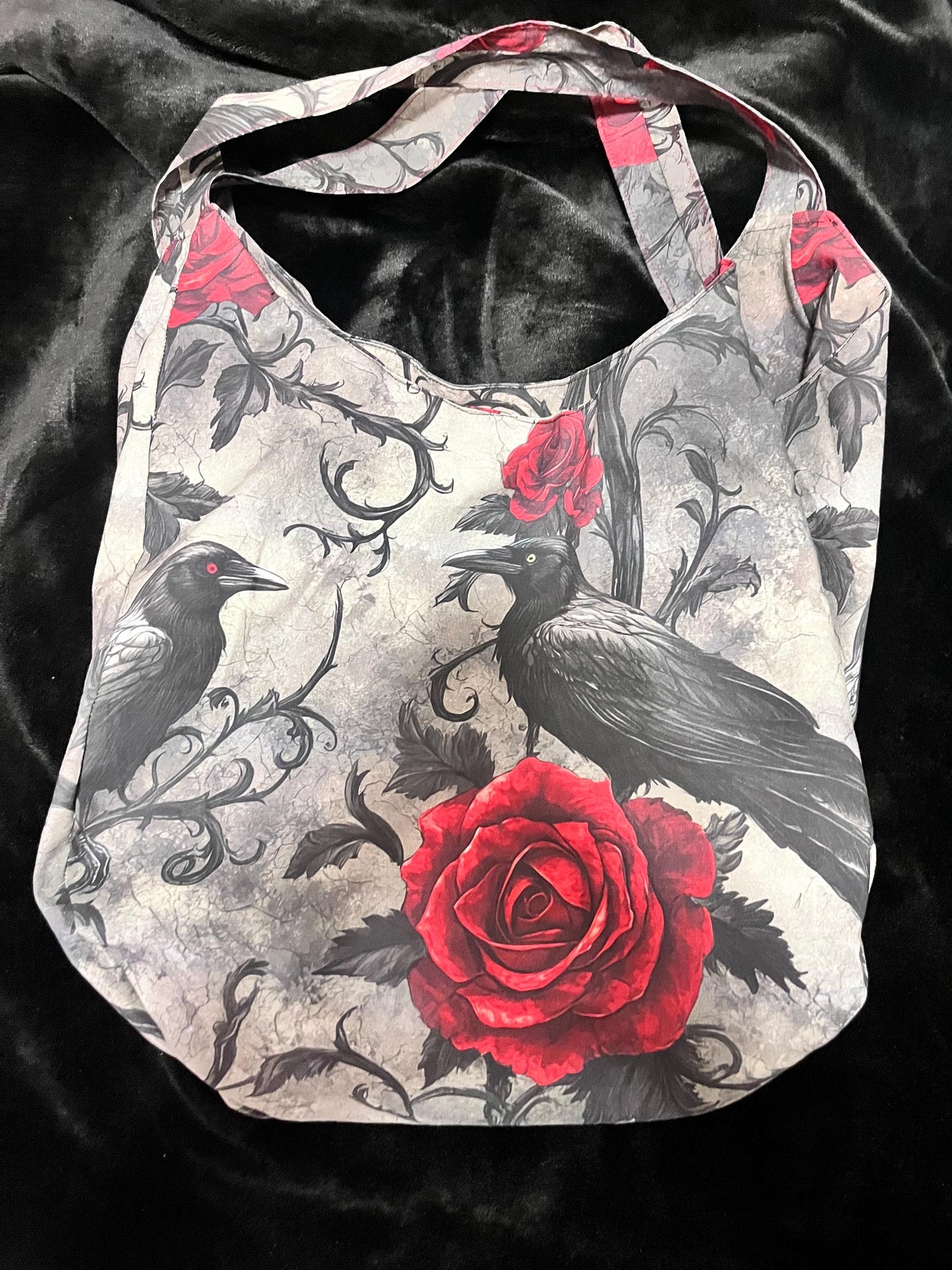 Crow with Roses Hobo bag