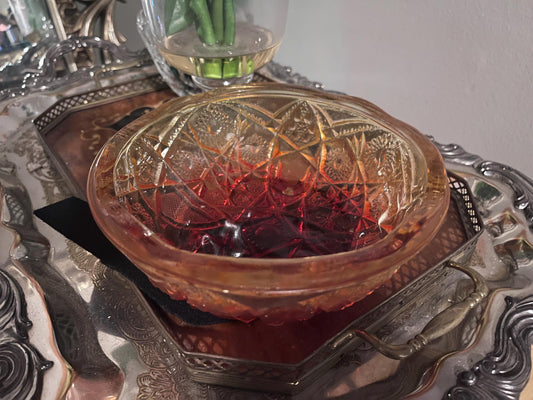 Cut Glass Bowl in Orange/red Ombré
