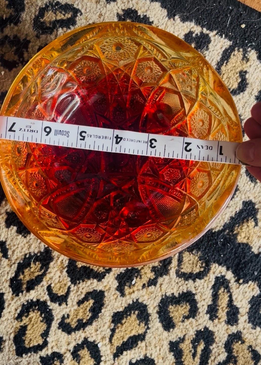 Cut Glass Bowl in Orange/red Ombré