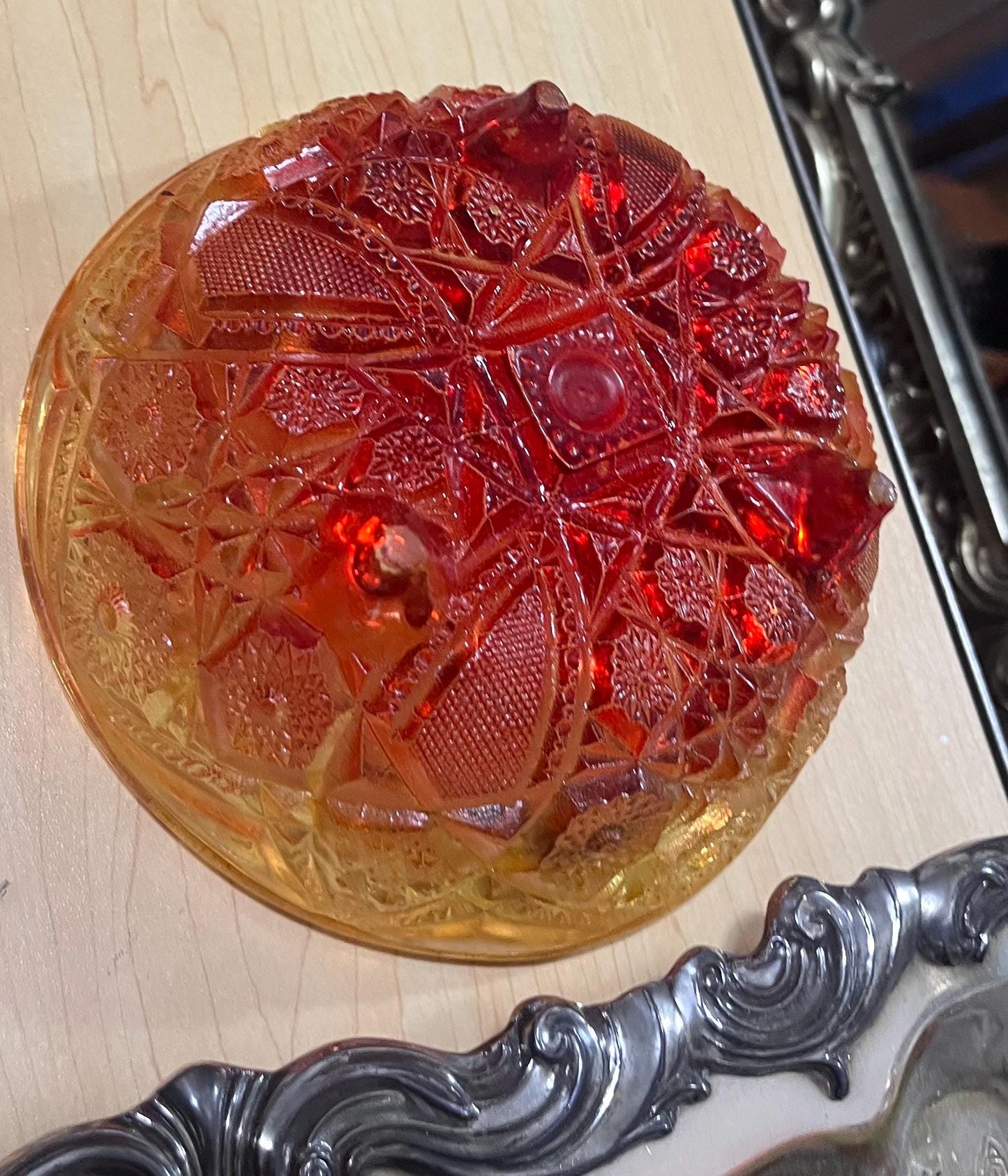 Cut Glass Bowl in Orange/red Ombré