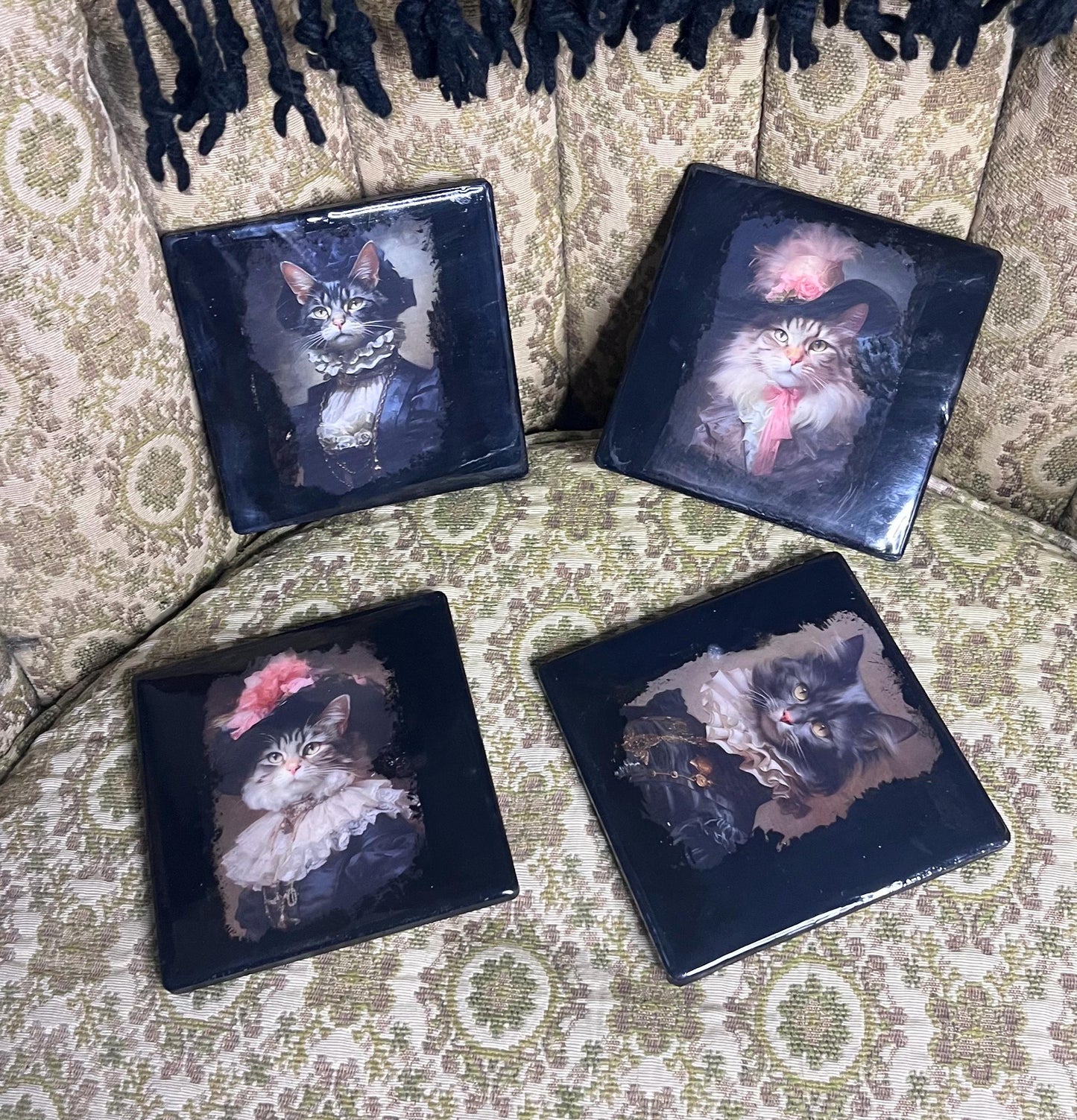 Sophisticated Cat Portraits Drink Coasters