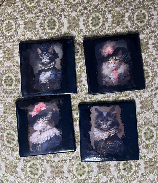 Sophisticated Cat Portraits Drink Coasters