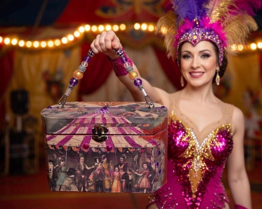 Collaged box purse Circus theme