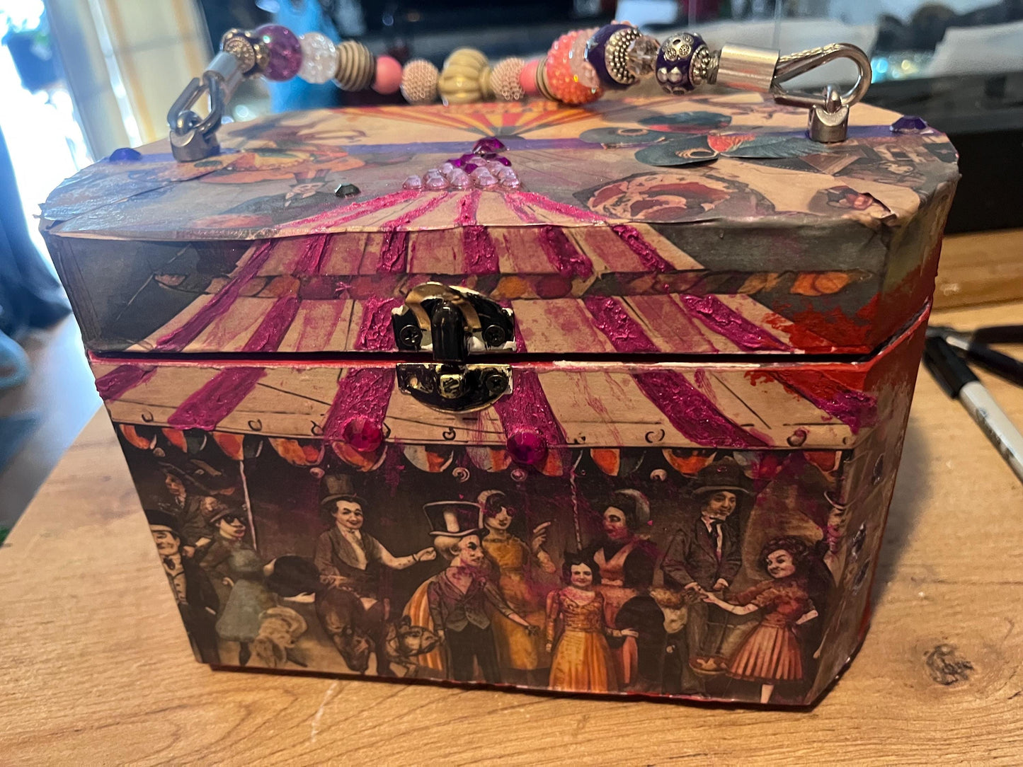 Collaged box purse Circus theme