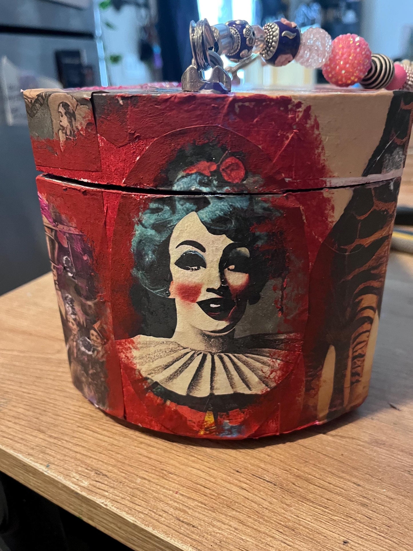 Collaged box purse Circus theme