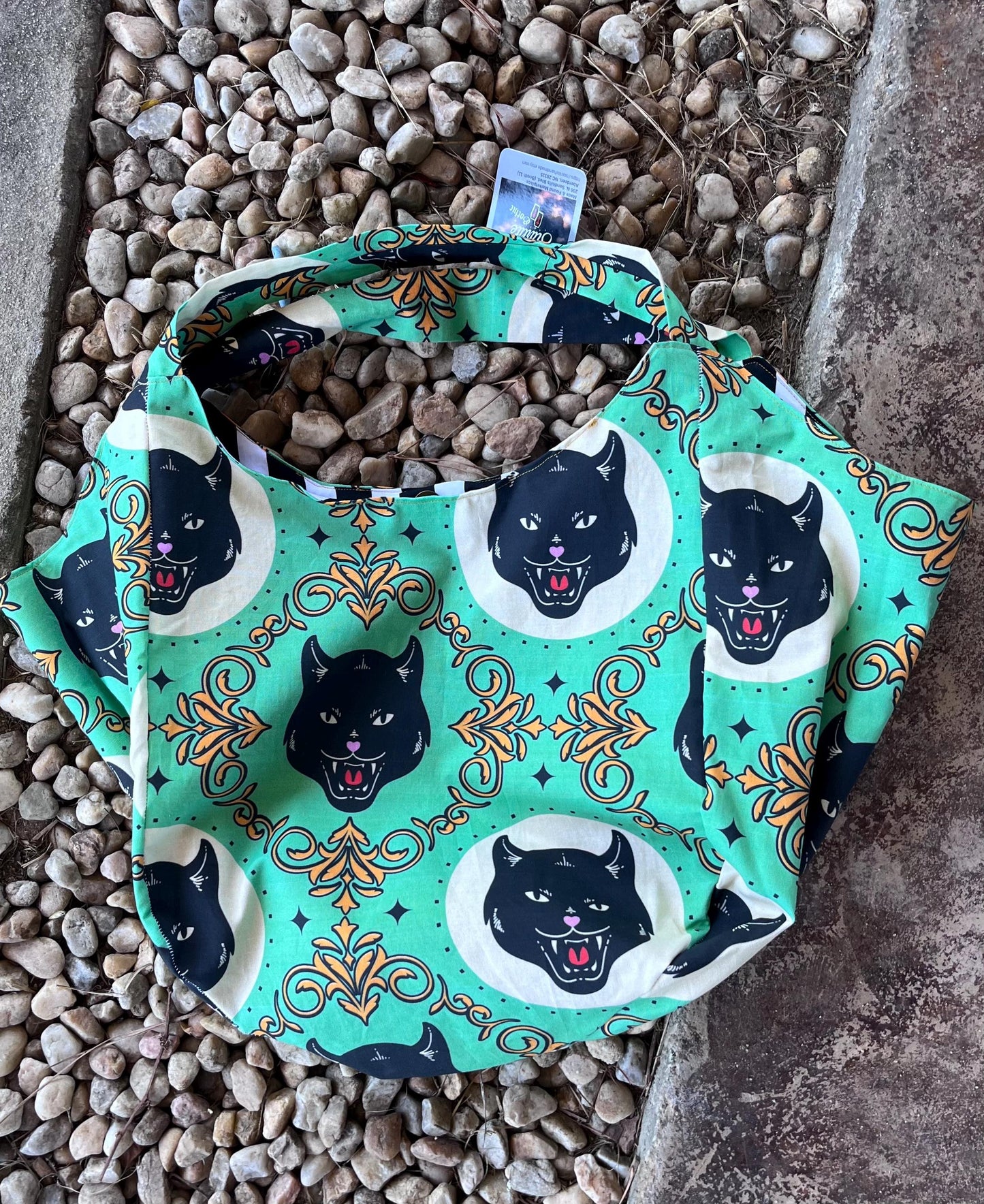 Regency style print hobo Bag w/black cat