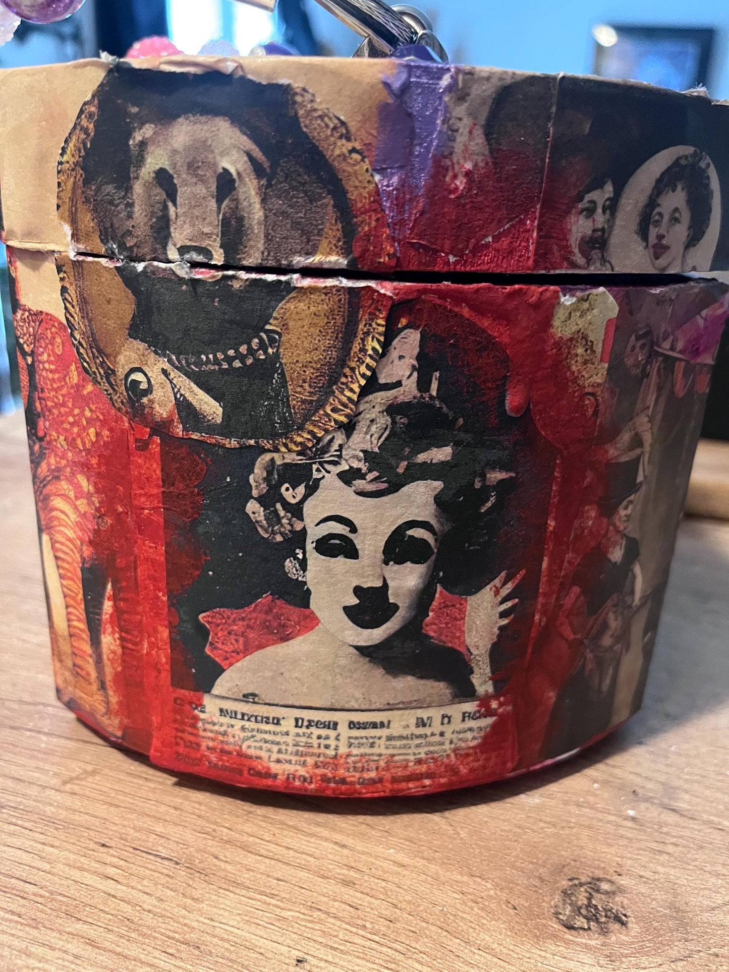Collaged box purse Circus theme